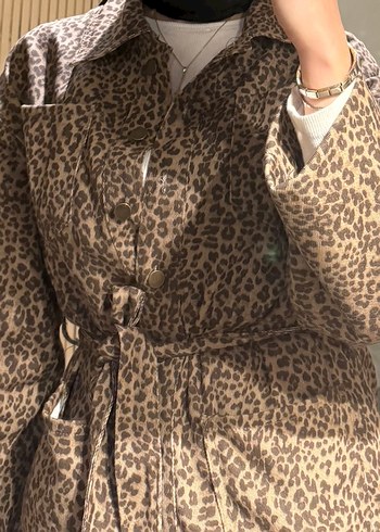 Kahverengi Leopar Desenli Kadın Ceket - Görsel 2
