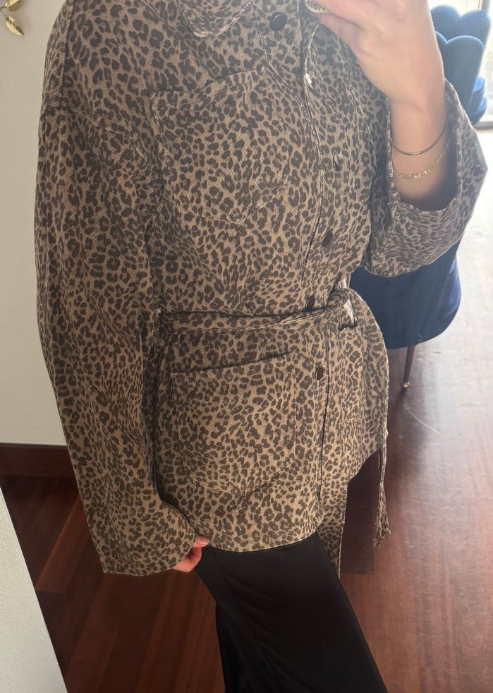 Kahverengi Leopar Desenli Kadın Ceket - Görsel 4