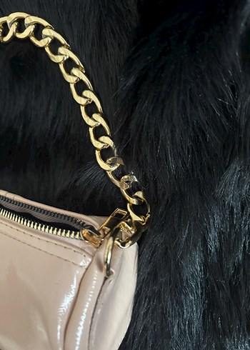 Pudra Pembe Zincir Detaylı Deri Kadın Çanta - Görsel 3
