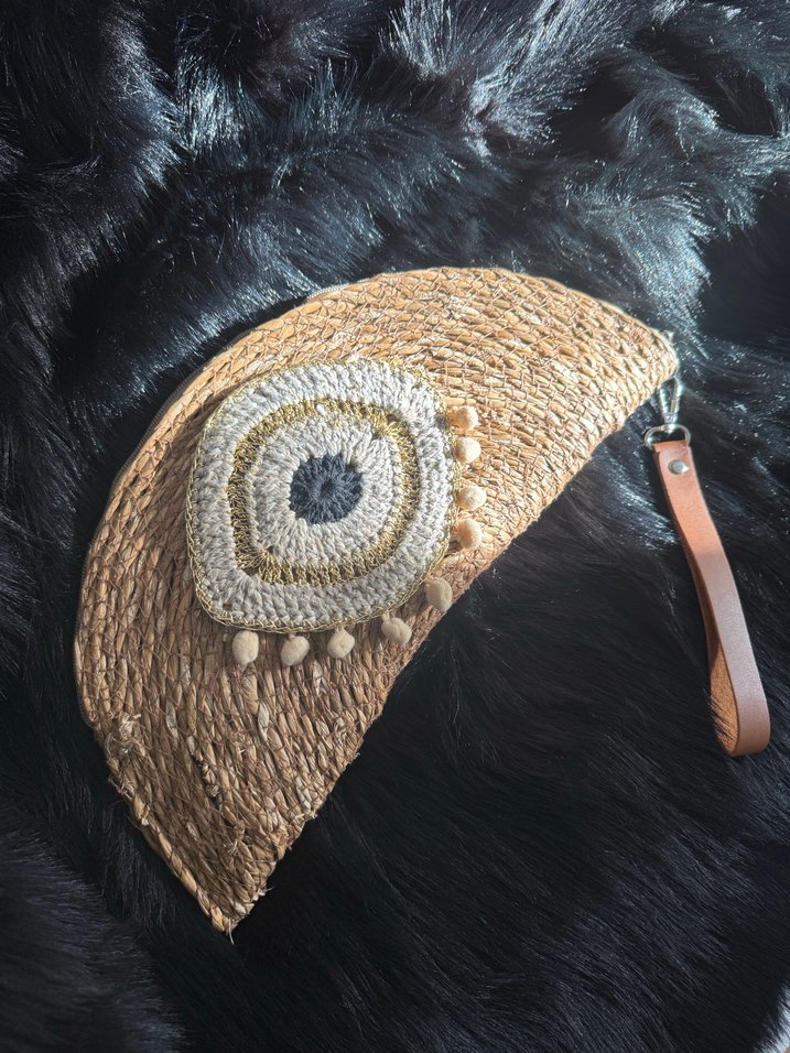 Hasır gold detaylı clutch Çanta - Görsel 3