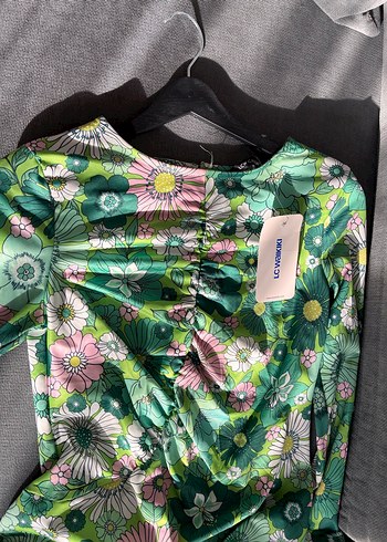 Yeşil Çiçekli Drapeli Midi Kalem Elbise - Görsel 2