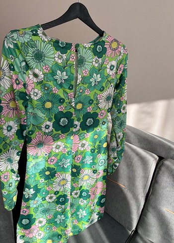 Yeşil Çiçekli Drapeli Midi Kalem Elbise - Görsel 5