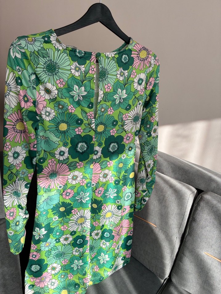 Yeşil Çiçekli Drapeli Midi Kalem Elbise - Görsel 5