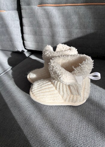 Beyaz Örgü Yün Sıcak panduf - Görsel 2