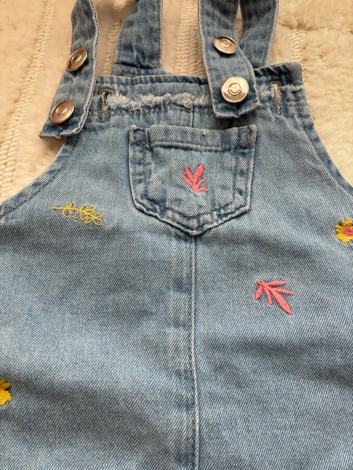 Nakışlı Kot Kız Şort Tulum - Görsel 2