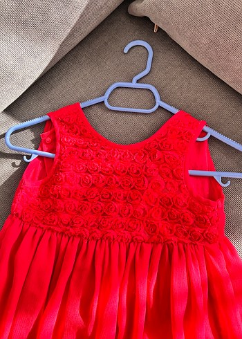 Kız Çocuk Kırmızı Fırfırlı Örme Elbise - Görsel 2