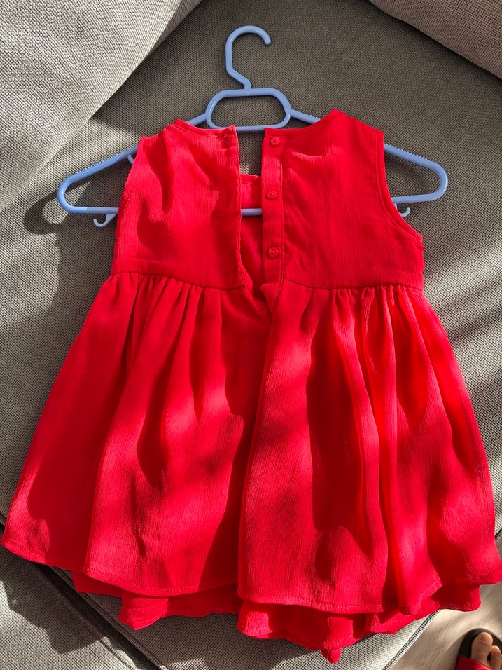 Kız Çocuk Kırmızı Fırfırlı Örme Elbise - Görsel 3