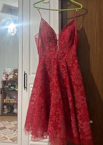 Bordo Dantel Detaylı Midi Abiye Elbise