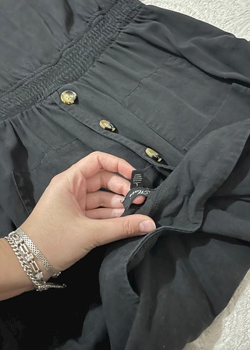 Mavi Düğmeli Siyah Kolsuz Uzun Vintage Elbise