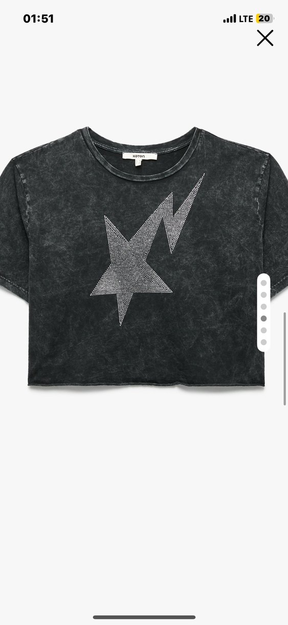 Kısa Kollu Yıldız Baskılı Siyah Crop - Görsel 2