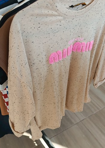 Bej yarım Kollu Pamuklu Tişört - Görsel 2