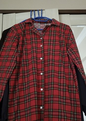 Kırmızı Ekose Uzun Kollu pijama üstü
