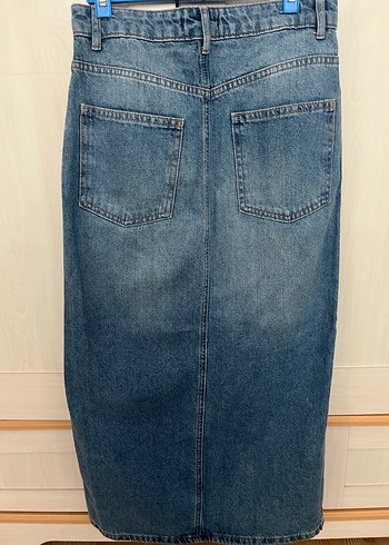 36 Beden mavi Renk Mavi Denim Midi Kalem Etek