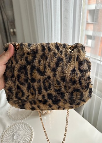  Beden Kahverengi Leopar Desenli Kürklü Kadın Çanta
