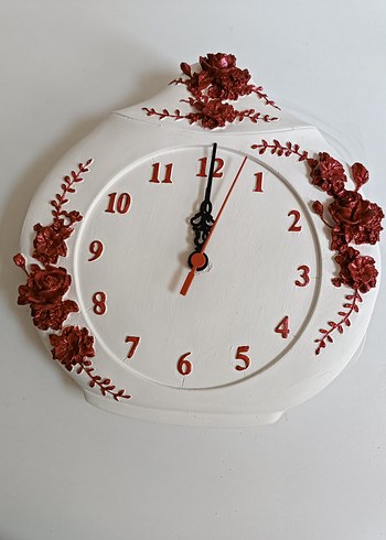 Gri Çiçek Detaylı Beyaz Duvar Saati - Görsel 4