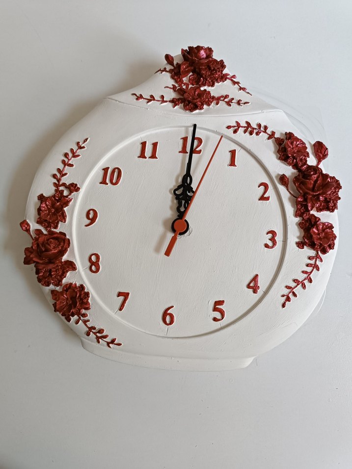 Gri Çiçek Detaylı Beyaz Duvar Saati - Görsel 4