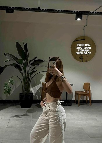 Trendyolmilla Ekru Bol Kesim Yüksek Bel Carpenter Jean - Görsel 2