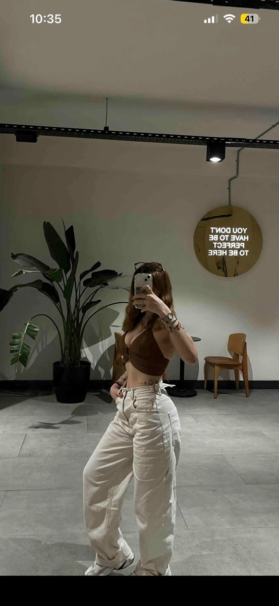 Trendyolmilla Ekru Bol Kesim Yüksek Bel Carpenter Jean - Görsel 2