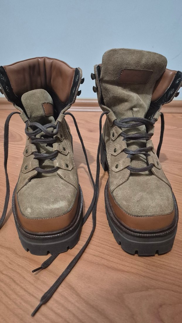 Süet Detaylı Deri Kahverengi Kadın Bot - Görsel 2