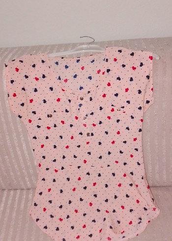Kız Çocuk Pembe V Yaka Kolsuz Baskılı Gömlek