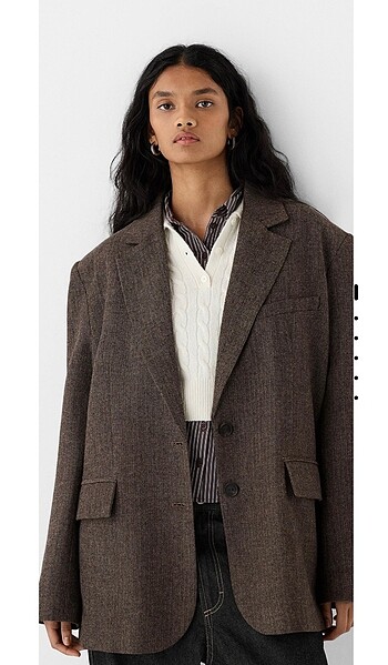l Beden kahverengi Renk bershka oversize kaşe blazer