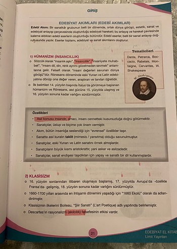  Limit Yayınları Edebiyat El kitabı