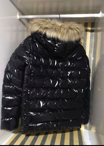 s Beden moncler Siyah Parlak Kürklü Kapüşonlu şişme Mont