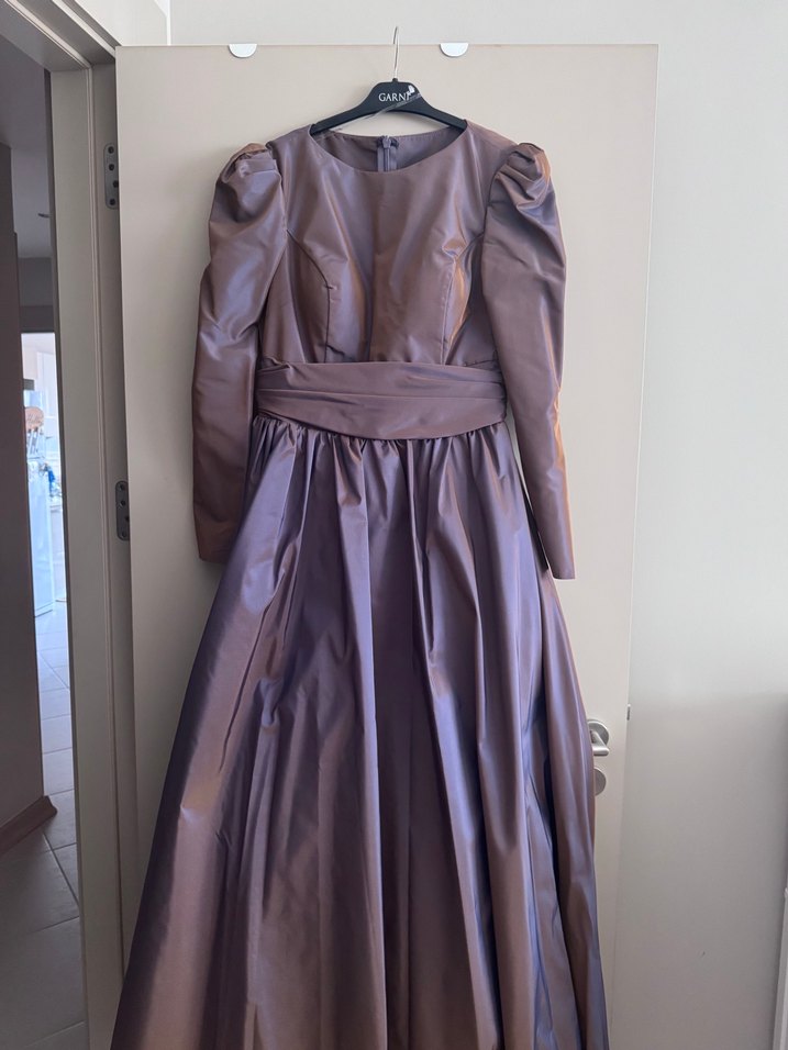 Vintage Tarzda Uzun Kollu Uzun Elbise - Görsel 2