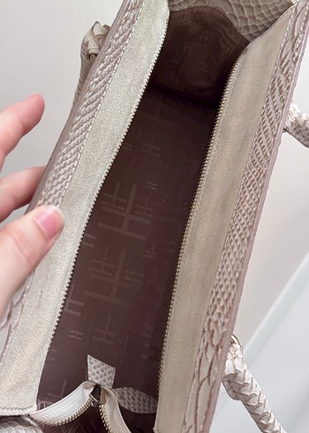 Bej Yılan Desenli Deri Kadın Çanta - Görsel 2