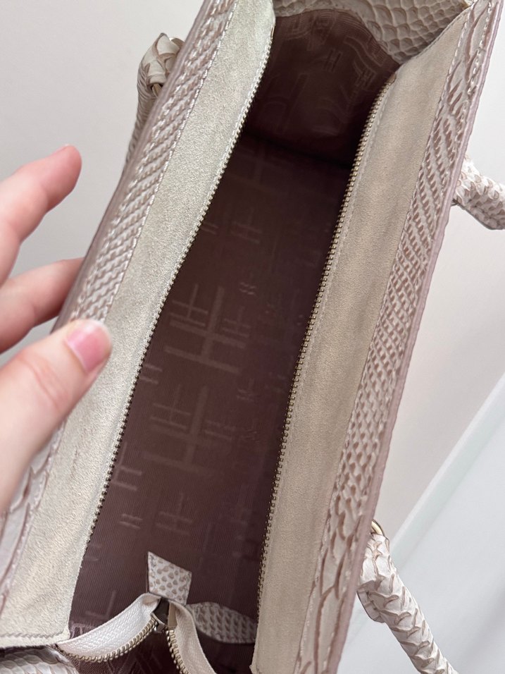 Bej Yılan Desenli Deri Kadın Çanta - Görsel 2