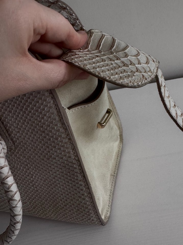 Bej Yılan Desenli Deri Kadın Çanta - Görsel 4