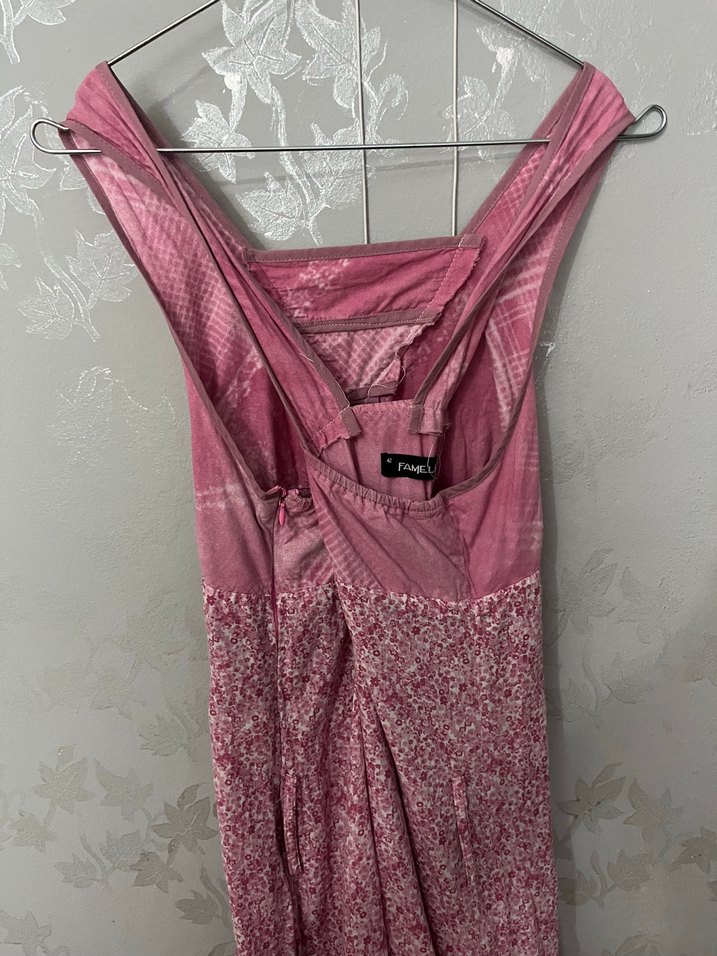 Dantel Detaylı Pembe Bohem Uzun çaprazlı Elbise - Görsel 5