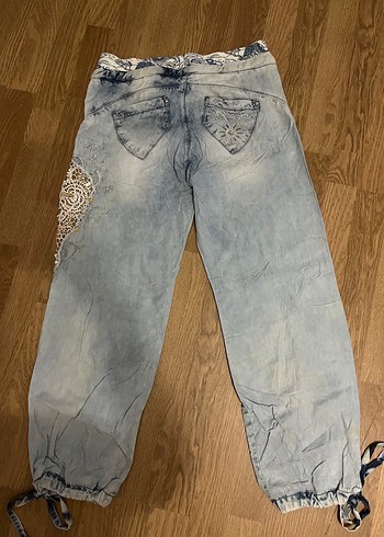 Bohem Gri Mavi Batik Desenli Bol Kesim Kadın Kot - Görsel 7