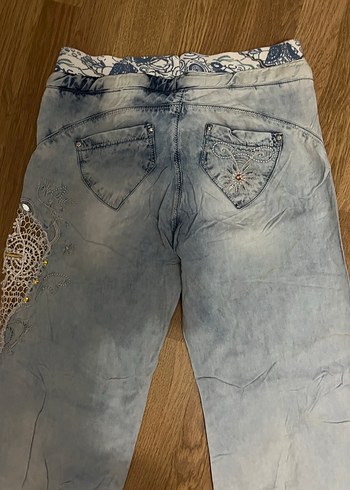 Bohem Gri Mavi Batik Desenli Bol Kesim Kadın Kot - Görsel 8