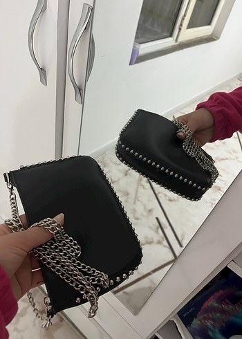 Beden siyah Renk Siyah Deri Zımbalı Kadın Clutch Çanta
