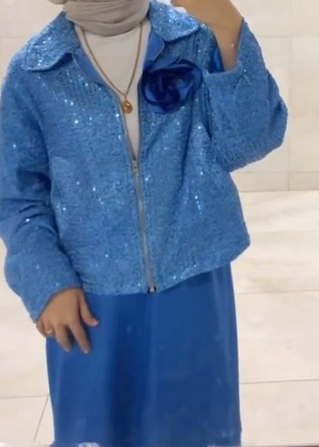 Zara Parlak Mavi Mini Kadın Ceket saten etek takım