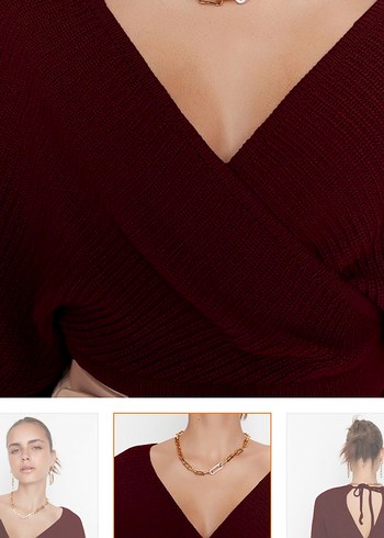 Bordo crop kazak sırt dekolteli - Görsel 4