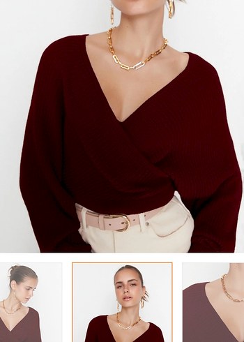 Bordo crop kazak sırt dekolteli - Görsel 3