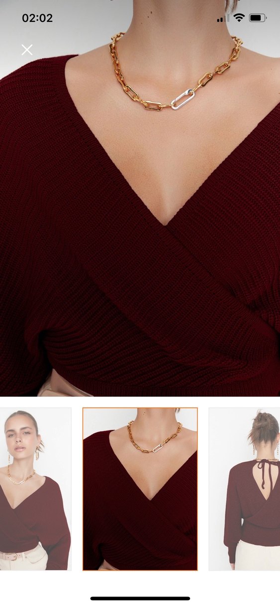 Bordo crop kazak sırt dekolteli - Görsel 4