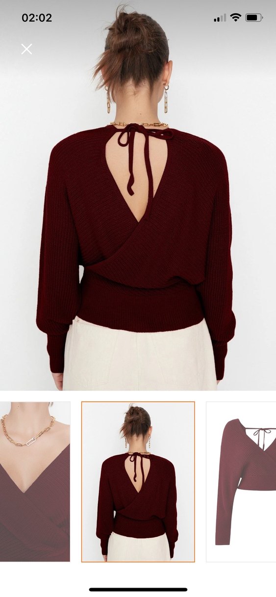 Bordo crop kazak sırt dekolteli - Görsel 5