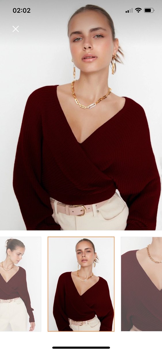 Bordo crop kazak sırt dekolteli - Görsel 3