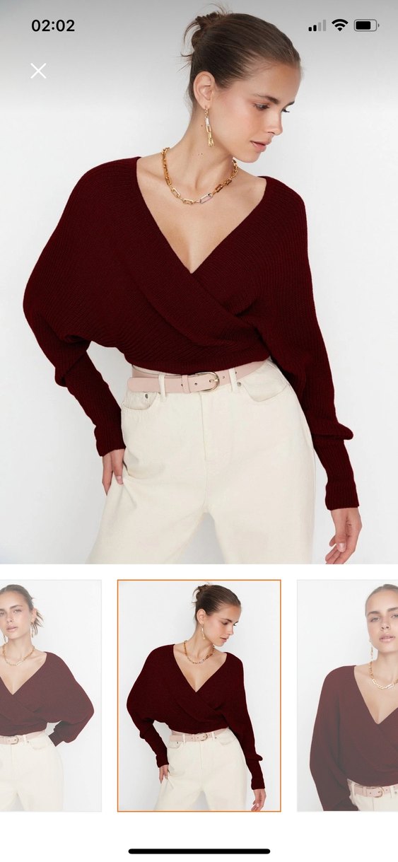 Bordo crop kazak sırt dekolteli - Görsel 2