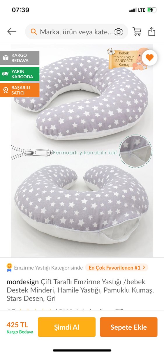 mordesign Çift Taraflı Emzirme Yastığı Gri - Görsel 4