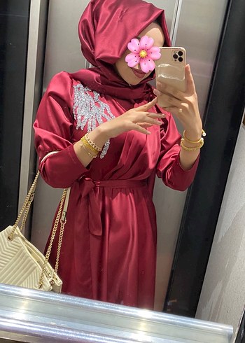 Taşlı Bordo Elbise