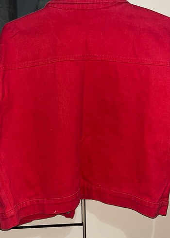 Düğmeli Kırmızı Kadın Denim Ceket 38.40 beden olur - Görsel 3