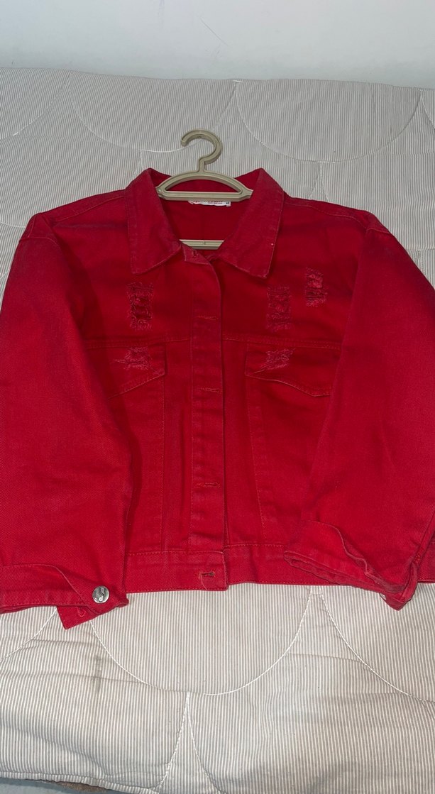 Düğmeli Kırmızı Kadın Denim Ceket 38.40 beden olur - Görsel 4