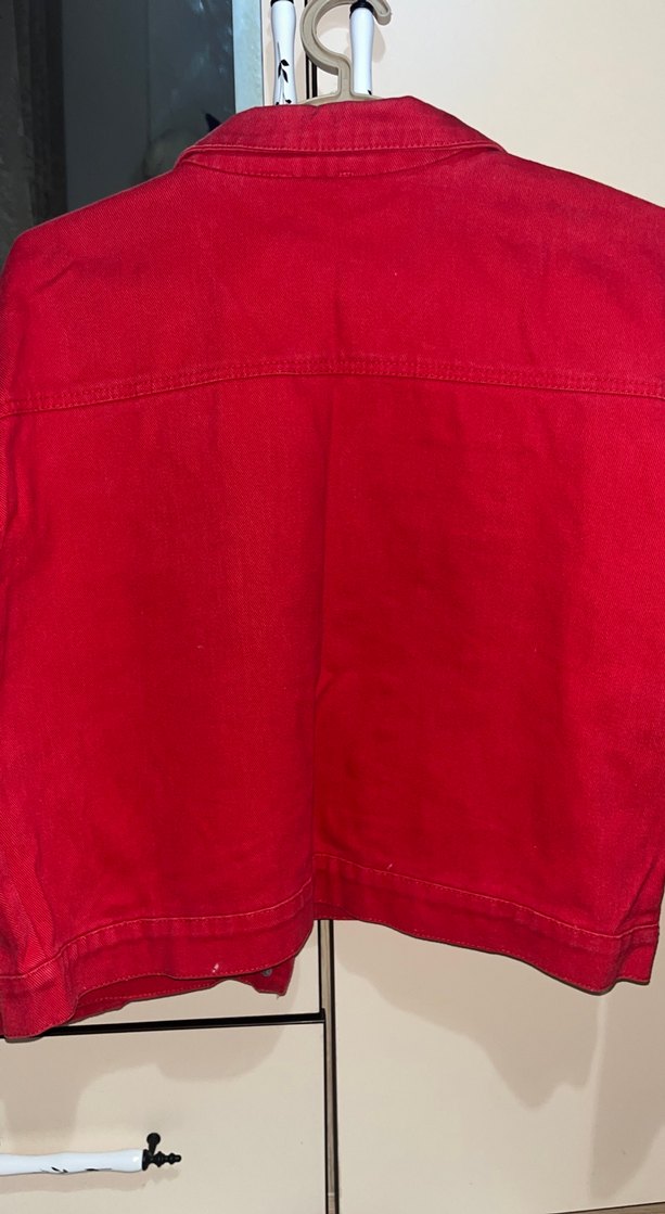 Düğmeli Kırmızı Kadın Denim Ceket 38.40 beden olur - Görsel 3
