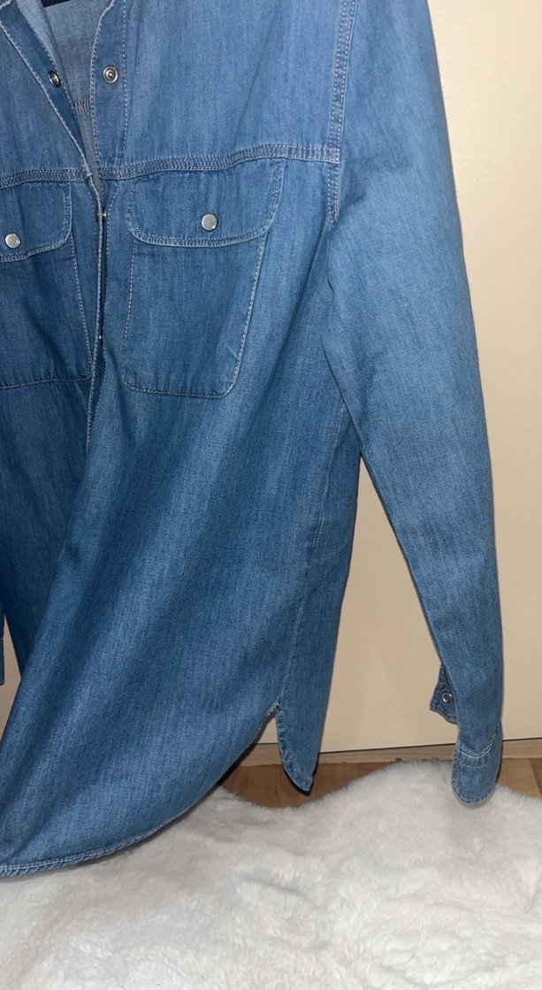Mavi Denim Düğmeli Salaş Kadın Gömlek - Görsel 2