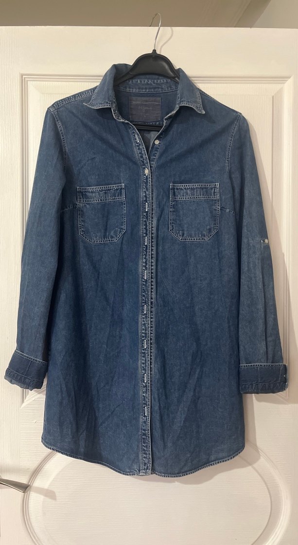 Düğmeli Mavi Denim Kadın Gömlek - Görsel 3