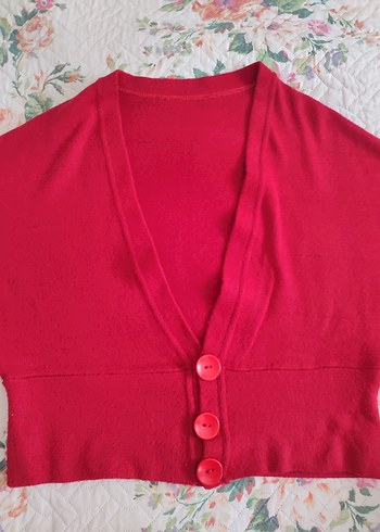 Düğmeli Kırmızı V-Yaka Hamile Hırkası - Görsel 4